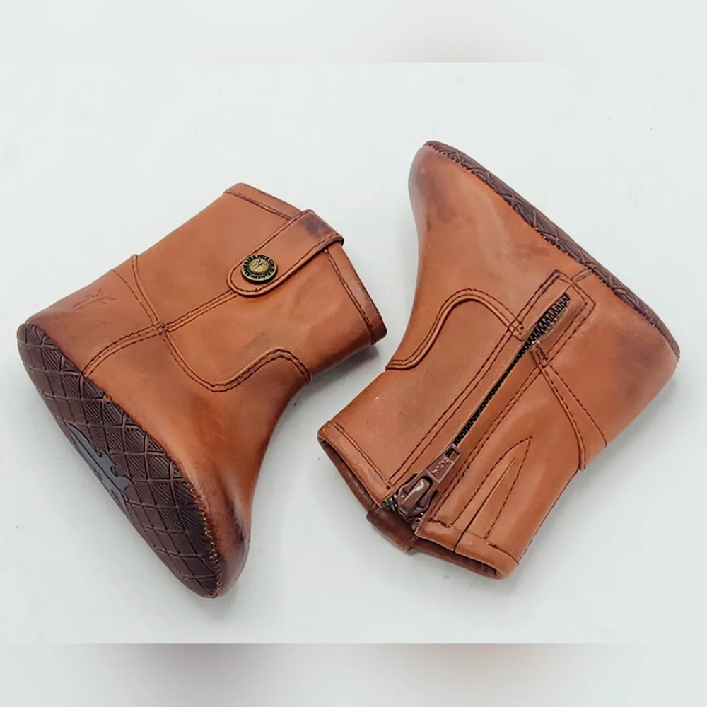 Frye Cognac Leather Infant Baby‎ Soft Sole Crib Shoes Booties Size 1 (YTH1)